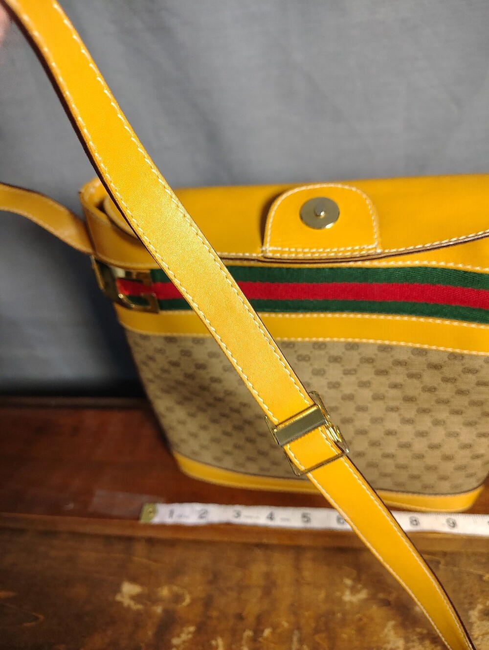 Gucci Yellow Leather and GG Canvas Crossbody Bag - Picture 12 of 13